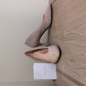 Taryn Rose suede taupe heels NIB size 8
